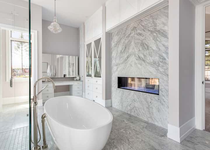 Luxury bathtub installation with custom fireplace in Lake Havasu City, Arizona